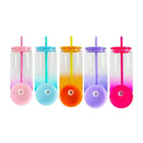 16oz Plastic Ombre Tumbler with Coloured lids/Straw