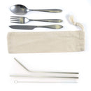 Stainless Steel Travel Cutlery set with Straws and Calico Pouch